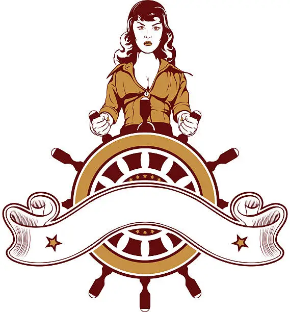 Vector illustration of woman sailor emblem