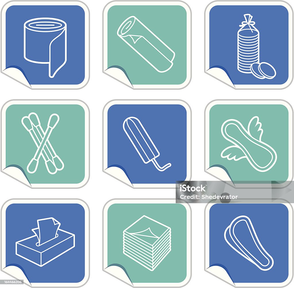 Hygiene means Products from a paper and cotton wool on stickers Adult stock vector
