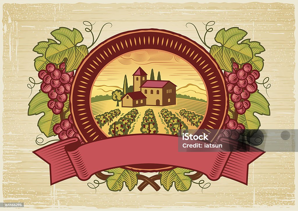 Ilustracja wektorowa stylu vintage Etykieta zbiorów winogron - Grafika wektorowa royalty-free (Winnica)