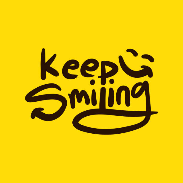 istock Keep Smiling hand drawn typography with a smile face sign on yellow background.  Smile lettering vector illustration. 1644663504