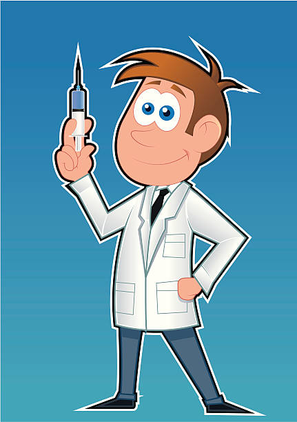 Doctor and syringe. vector art illustration