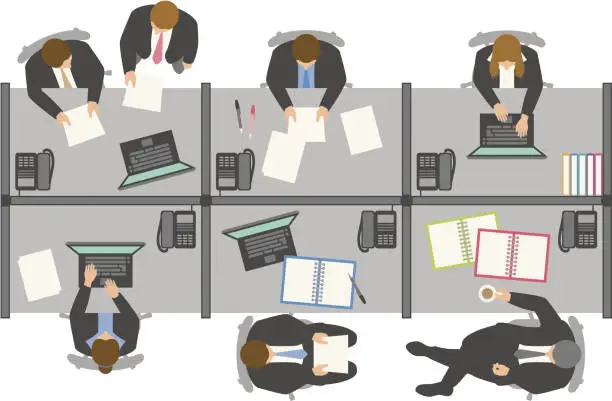 Vector illustration of Overhead view of business people working in office
