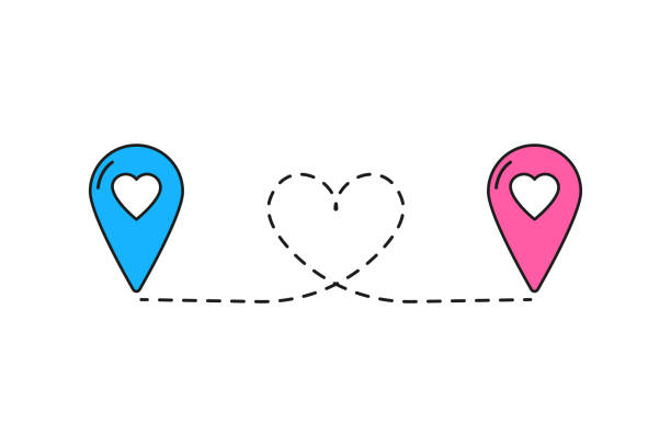 Pin map line in heart shape. Navigation pointers. Vector illustration. EPS 10. Pin map line in heart shape. Navigation pointers. Vector illustration. EPS 10. Stock image. distant love stock illustrations