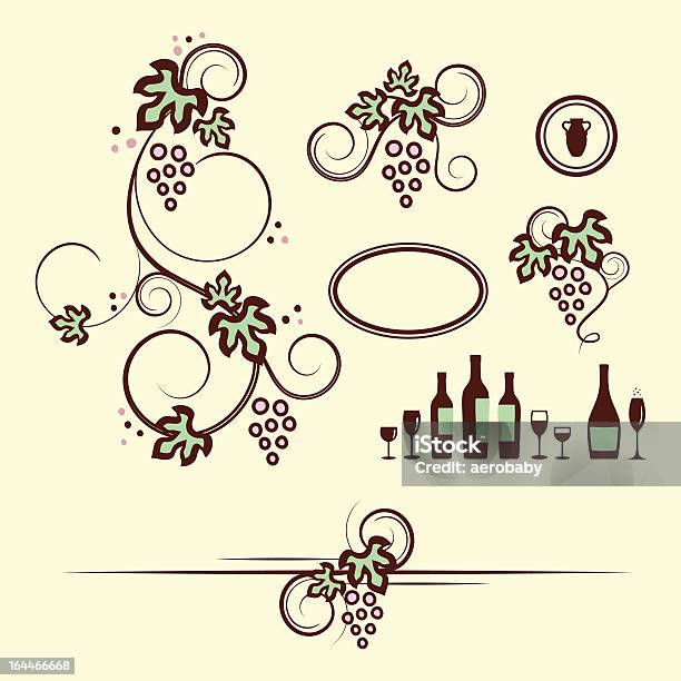 Винодельня Набор Объектов — стоковая векторная графика и другие изображения на тему Виноградный лист - Виноградный лист, Векторная графика, Алкоголь - напиток