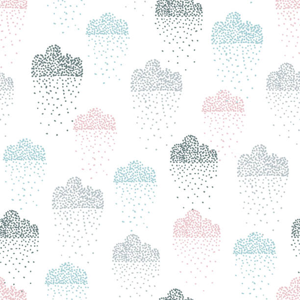 Seamless pattern with stylized clouds vector art illustration