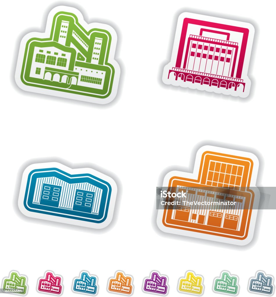 Industry Icons: Factory "Industry & Heavy industry icons set, pictured here from left to right:" Airplane Hangar stock vector