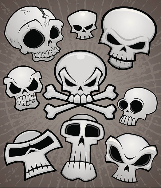 Cartoon Skull Collection A collection of vector cartoon skulls in various styles. High-resolution PSD and JPG files included along with Illustrator AI and EPS files. cartoon skull stock illustrations