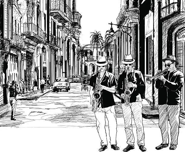 Vector illustration of jazz band in cuba