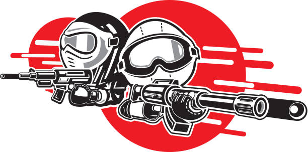 Cartoon Boy and Girl play airsoft guns. Cartoon Boy and Girl play airsoft guns. extreem weer stock illustrations