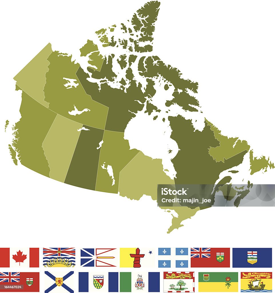 Karte und Flagge von Kanada - Lizenzfrei Britisch-Kolumbien Vektorgrafik