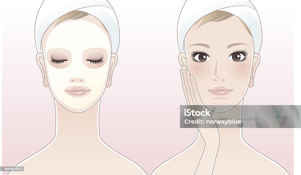 Beautiful spa woman with a beauty mask "Beautiful girl,spa woman touching her face, Spa woman with a beauty mask on the pink background. Skin care. Relaxation. Aroma therapy. Beauty treatment. Facial cleansing Mask." Adult stock vector