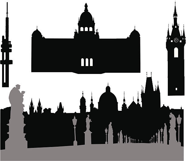 Silhouette of Prague Silhouettes of famous buildings and landmarks of Prague. wenceslas square illustrations stock illustrations