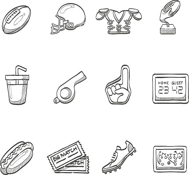 illustrations, cliparts, dessins animés et icônes de croquis icônes-joueur de football américain - scoreboard sport clip art vector