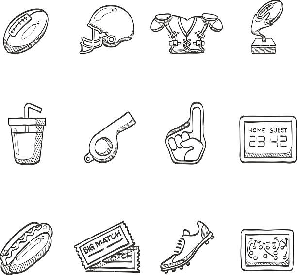 Sketch Icons - American Football "American Football related icon series in sketch. EPS 10. AI, PDF & transparent PNG of each icon included." safety american football player stock illustrations