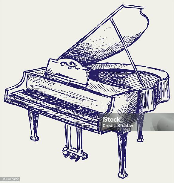 An Illustration Of A Piano In Pen And Ink Stock Illustration - Download Image Now - Piano, Engraved Image, Outline