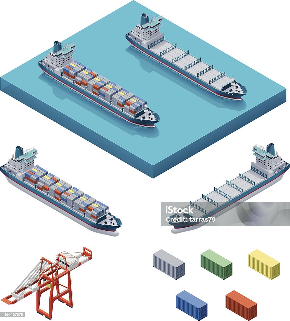 Cargo avec Grue - clipart vectoriel de Perspective isométrique libre de droits