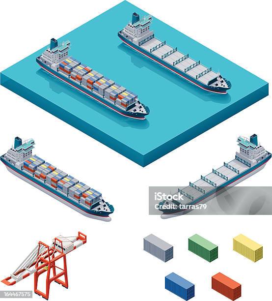 수거용기 발송 두루미 등측투영법에 대한 스톡 벡터 아트 및 기타 이미지 - 등측투영법, 항구, 상업 부두