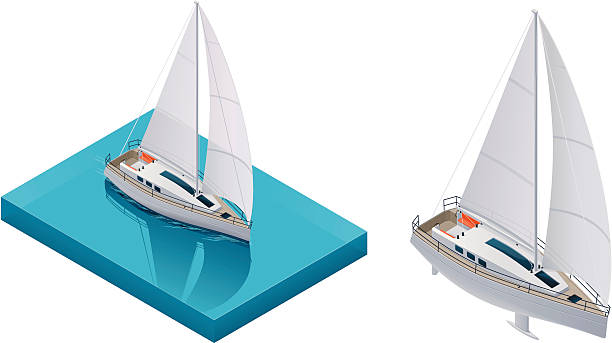 illustrations, cliparts, dessins animés et icônes de isométrique yacht - isometric nautical vessel yacht sailboat