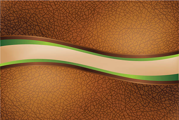 Curved leather header or footer Vector illustration of realistic brown leather in a curved wave shape with a green trim. Transparency effects used (multiply and soft light). EPS 10 file. leather backgrounds textured suede stock illustrations