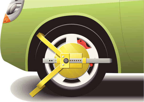 samochód koło zaciskiem zbliżenie - trapped wheel clamp car land vehicle stock illustrations