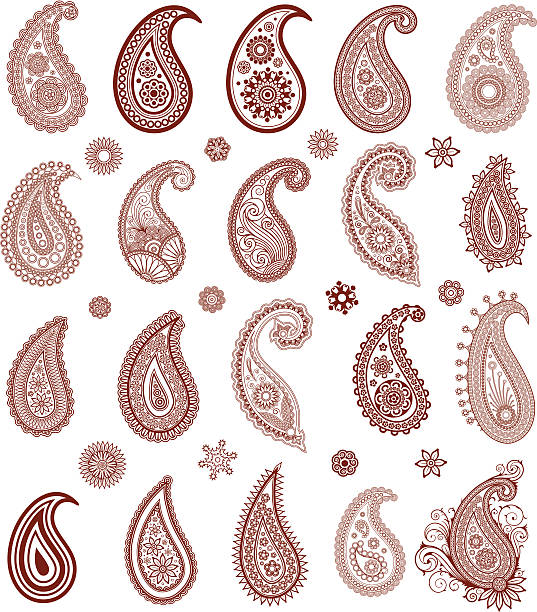 set of paisley vector art illustration