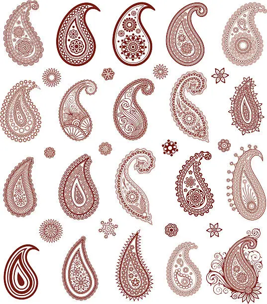 Vector illustration of set of paisley