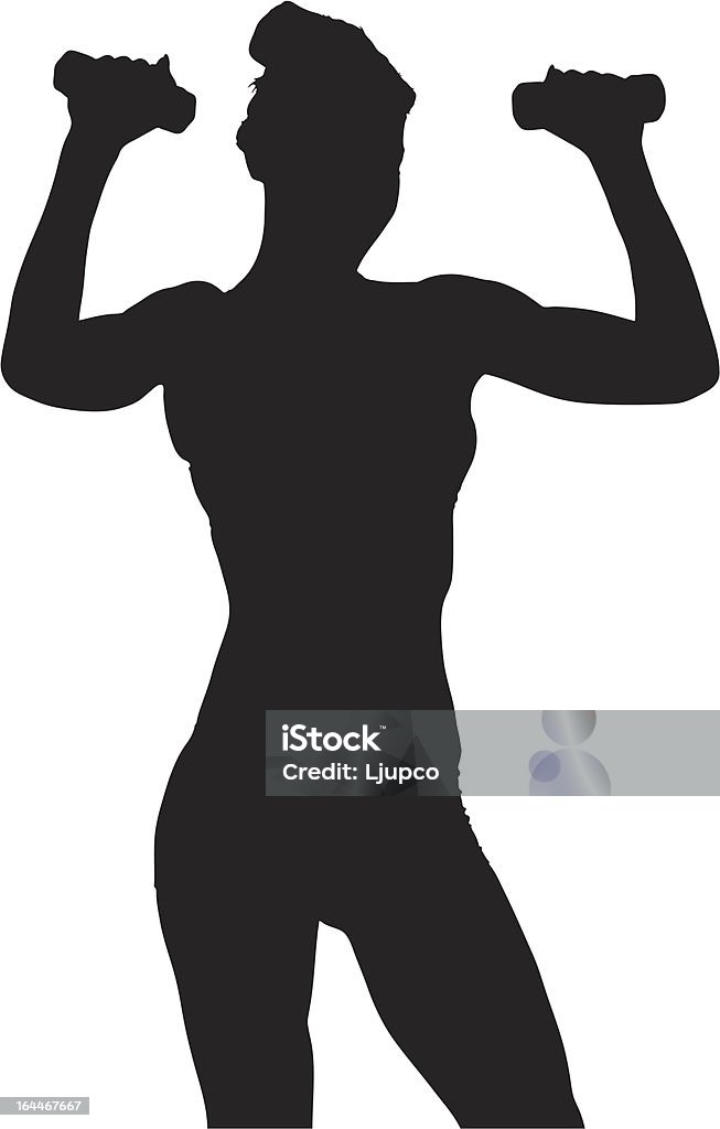 Vector of a woman exercising with dumbbels A vector of a young attractive woman exercising with dumbbels isolated on white background Cut Out stock vector