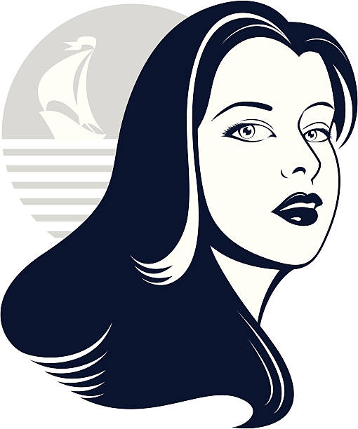 illustrazioni stock, clip art, cartoni animati e icone di tendenza di ragazza di mare con yacht silhouette - nautical vessel women human hair yacht