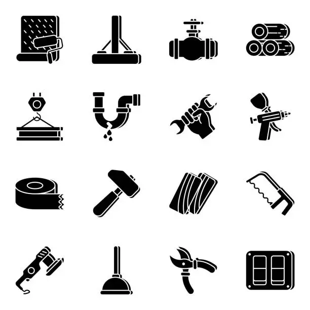 Vector illustration of Pack of Repair Equipment Solid Icons