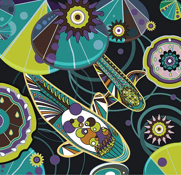 Vector illustration of Bright fishes