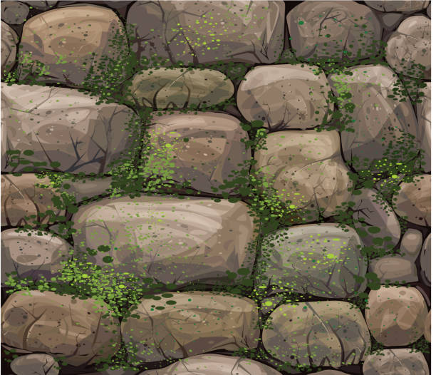 вектор бесшовные текстуры камнями скрытой moss. - stone pebble rock backgrounds stock illustrations