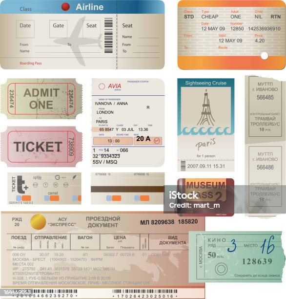 Билеты — стоковая векторная графика и другие изображения на тему Билет - Билет, Авиабилет, Поезд