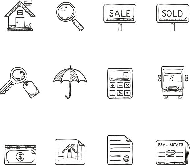 Sketch Icons - Real Estate "Real estate icon series in sketch. EPS 10. AI, PDF & transparent PNG of each icon included." selling designs stock illustrations