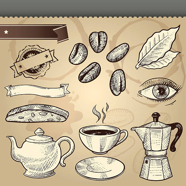 vintage best coffee cafe wektor elementy zestawu - biscotti cookie coffee tea stock illustrations