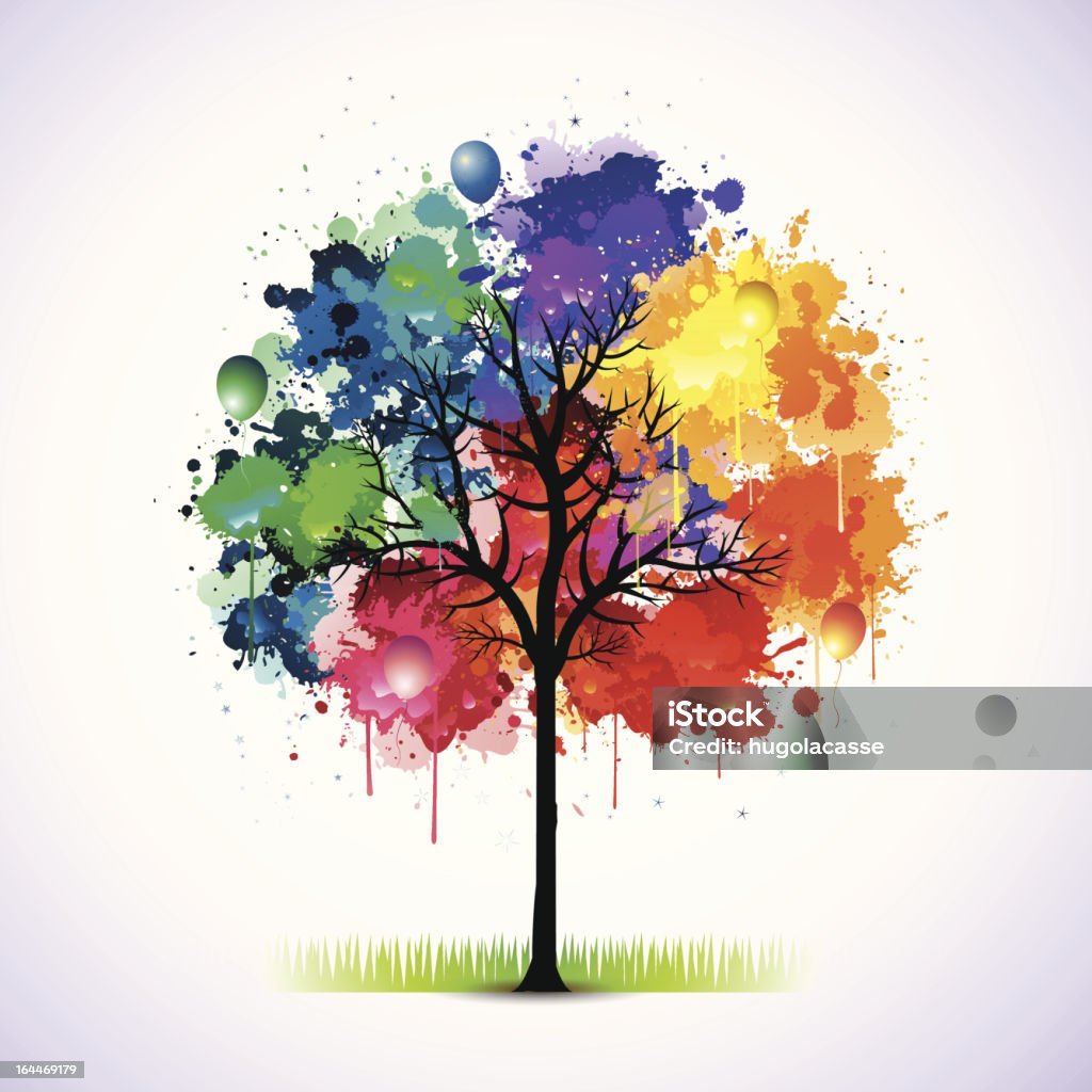 Color tree Rainbow abstract color tree design with paint splat Tree stock vector