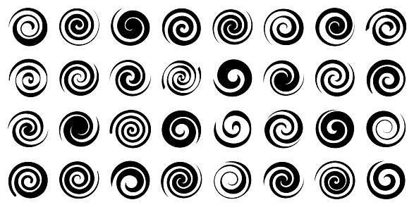 Set of vector spirals. Abstract circle shapes for design