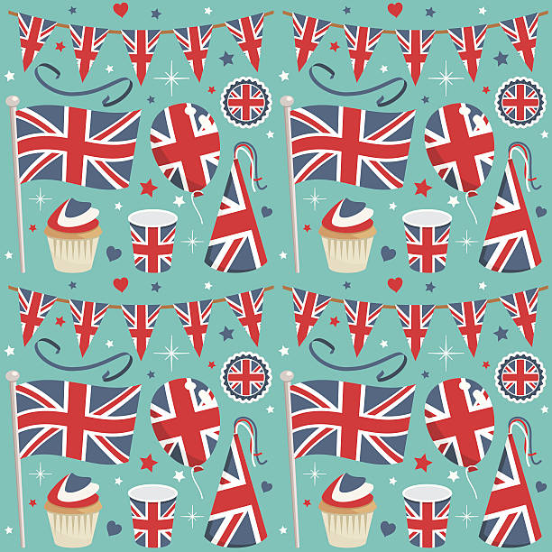 uk party pattern "seamless united kingdom party pattern with decorations, created in illustrator cs3" british culture stock illustrations