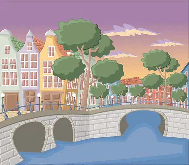 Vector illustration of Beautiful buildings in Amsterdam