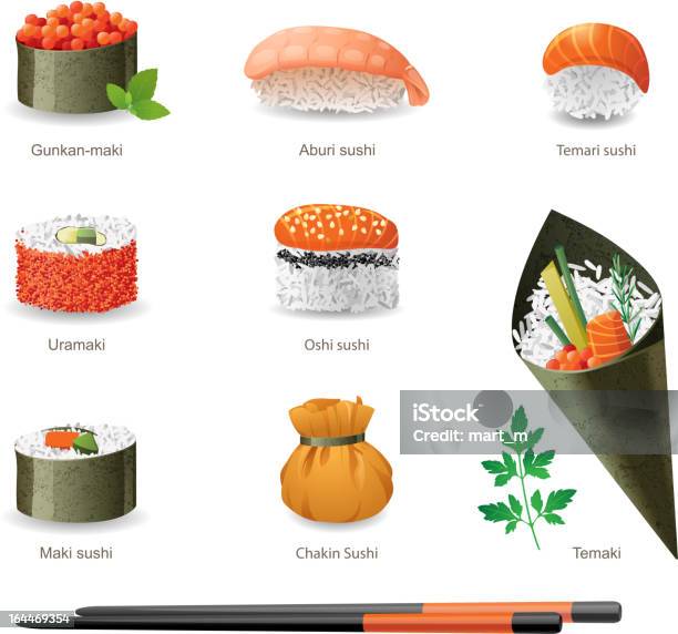 Sushi Stock Vektor Art und mehr Bilder von Sushirolle - Sushirolle, Temari Sushi, Lachs - Meeresfrüchte