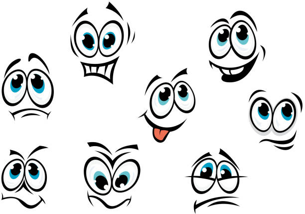 komiksy kreskówka twarze - sadness depression smiley face happiness stock illustrations