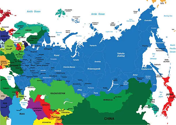 Vector illustration of Political map of Russia