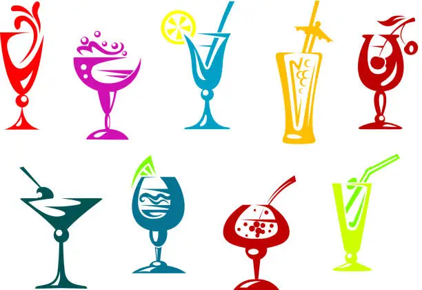 Vector illustration of Alcohol and juice cocktails