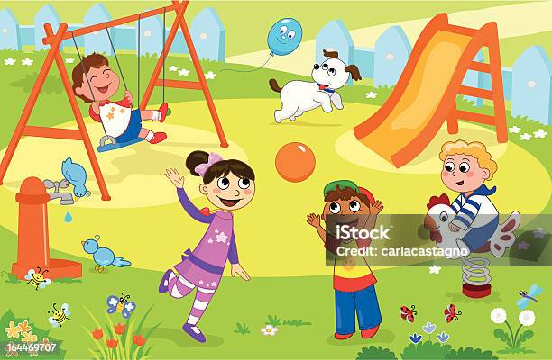 Smiling Kids Playing At The Playground Stock Illustration - Download Image Now - Activity, Cartoon, Child