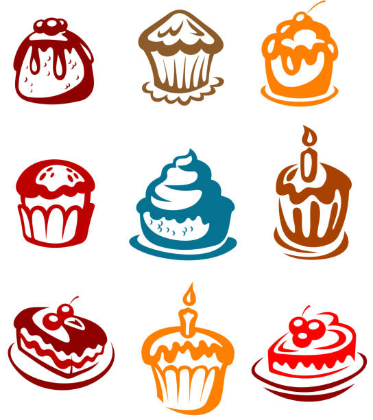 illustrazioni stock, clip art, cartoni animati e icone di tendenza di fruitcakes e torte - fruitcake food white background isolated on white