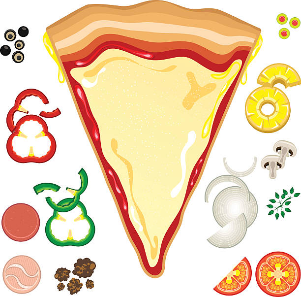 stockillustraties, clipart, cartoons en iconen met vector illustration of pizza with toppings around - rookworst