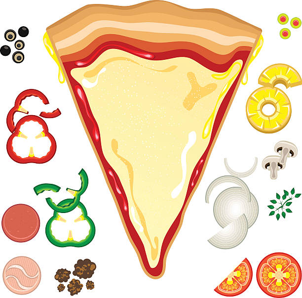 Vector illustration of pizza with toppings around Illustration of Pizza Toppings. Ham, Pineapple, Mushroom, Onion, Paprika, peperoni, Vegetarian and Cheese. You can create your own Pizza. Easy to custom. Very useful for fast food theme. pizza topping stock illustrations