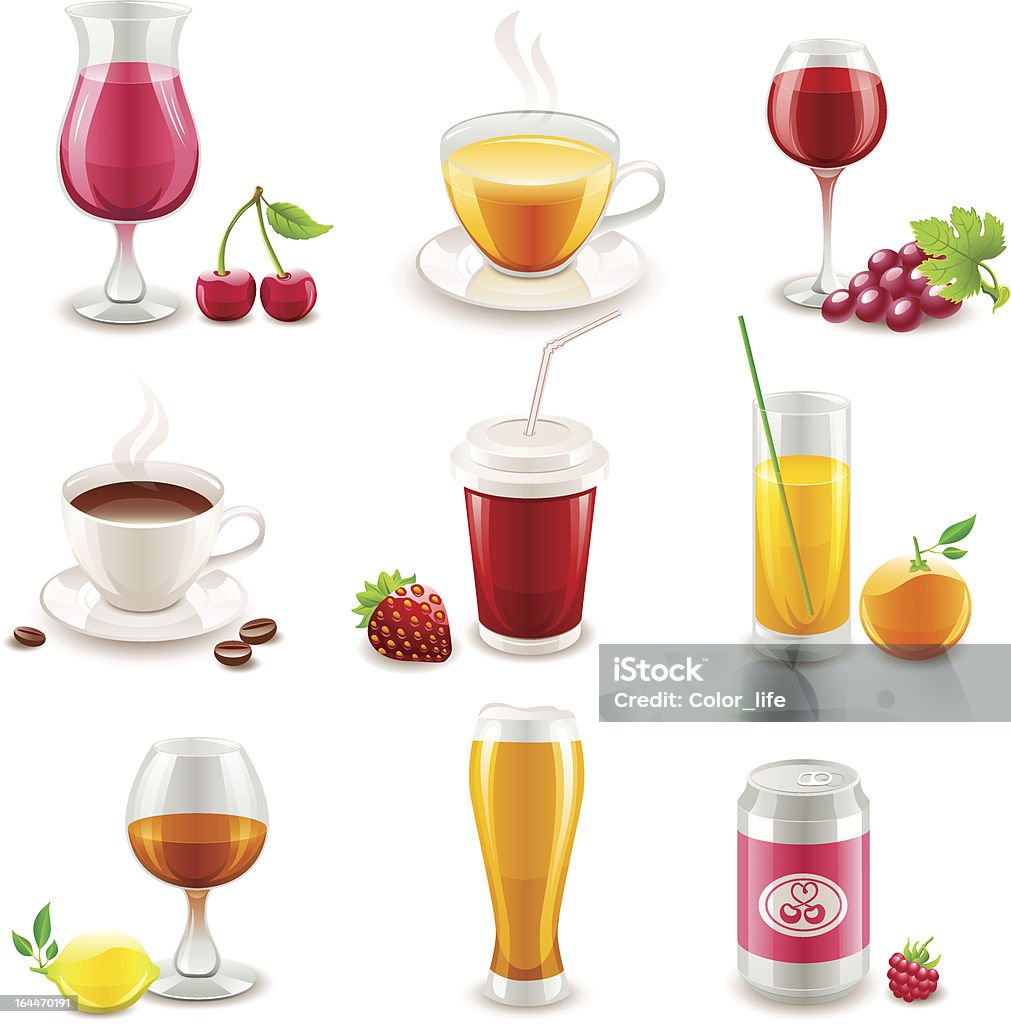 Set of drinks icons Set of 9 glossy drinks icons. Alcohol - Drink stock vector