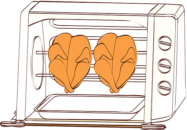 ilustrações, clipart, desenhos animados e ícones de frango assado e forno - two objects appliance oven tray