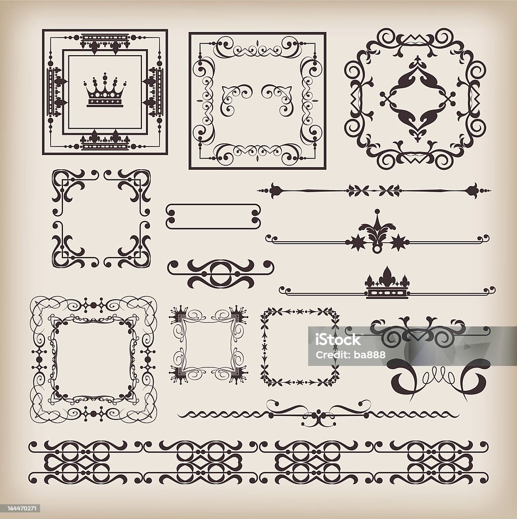 Zestaw elementów projektu Kaligrafii w stylu barokowym. - Grafika wektorowa royalty-free (Abstrakcja)