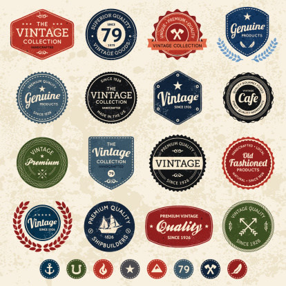 Set of retro vintage badges and labels with texture.